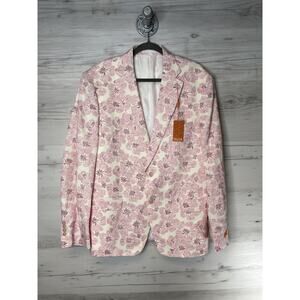 Tallia Blazer Mens 46 Regular Pink White Floral Linen Rayon Sport Coat Jacket